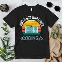 Just A Boy Who Loves Coding Computer Funny Premium T-Shirt