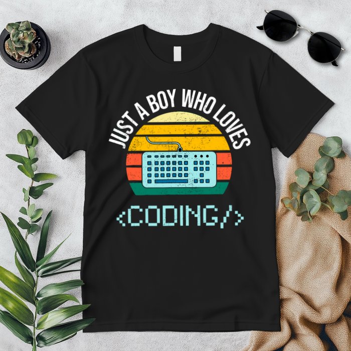 Just A Boy Who Loves Coding Computer Funny Premium T-Shirt