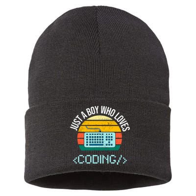 Just A Boy Who Loves Coding Computer Funny Sustainable Knit Beanie
