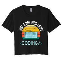 Just A Boy Who Loves Coding Computer Funny Women's Crop Top Tee