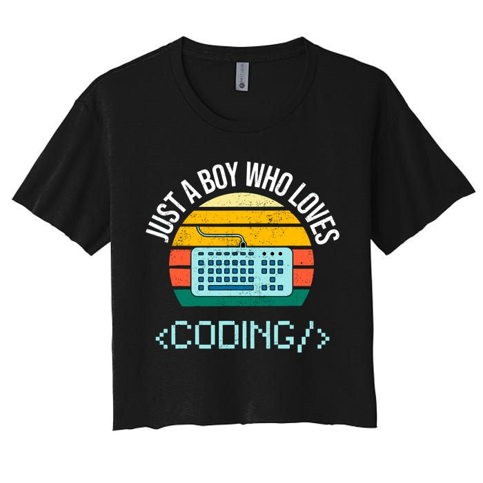 Just A Boy Who Loves Coding Computer Funny Women's Crop Top Tee