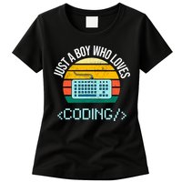 Just A Boy Who Loves Coding Computer Funny Women's T-Shirt