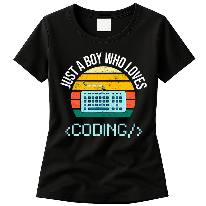 Just A Boy Who Loves Coding Computer Funny Women's T-Shirt