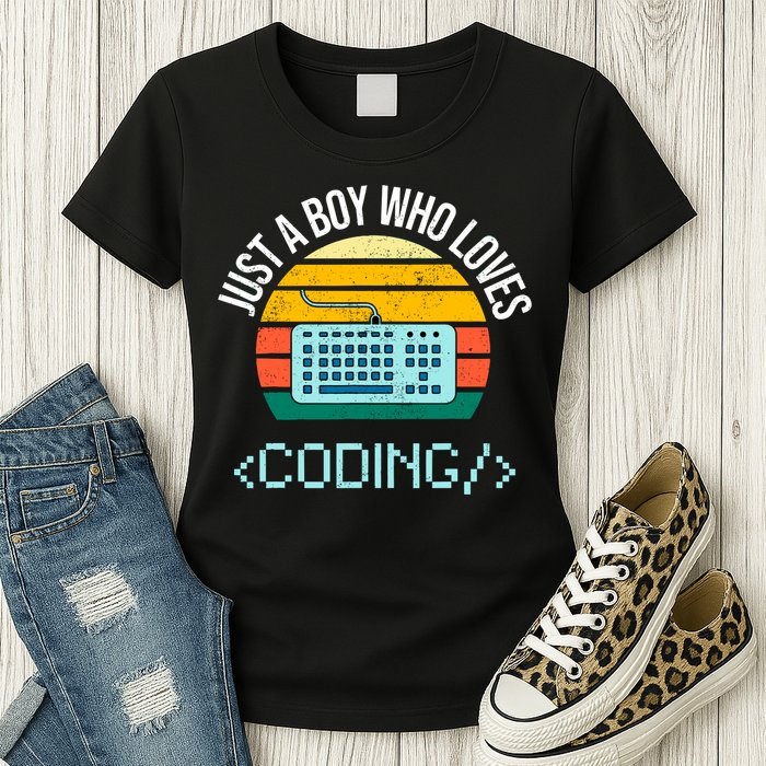 Just A Boy Who Loves Coding Computer Funny Women's T-Shirt