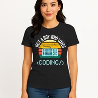 Just A Boy Who Loves Coding Computer Funny Women's T-Shirt