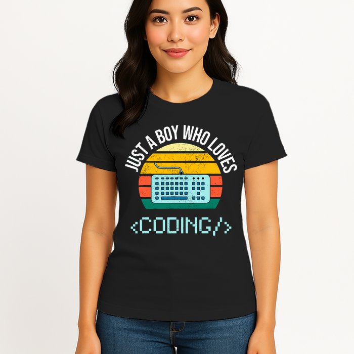 Just A Boy Who Loves Coding Computer Funny Women's T-Shirt