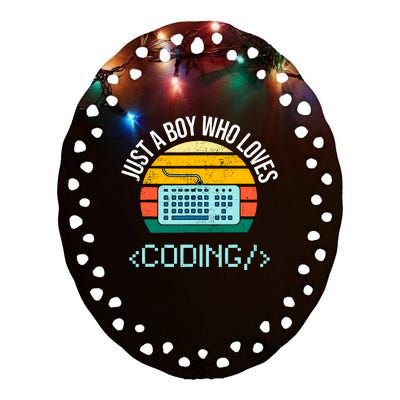 Just A Boy Who Loves Coding Computer Funny Ceramic Oval Ornament