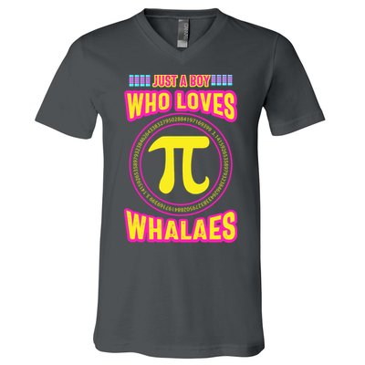 Just A Boy Who Loves Pi Whales Pi Day V-Neck T-Shirt