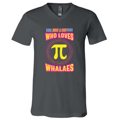 Just A Boy Who Loves Pi Whales Pi Day V-Neck T-Shirt