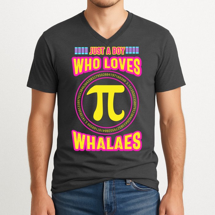 Just A Boy Who Loves Pi Whales Pi Day V-Neck T-Shirt