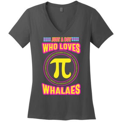 Just A Boy Who Loves Pi Whales Pi Day Women's V-Neck T-Shirt