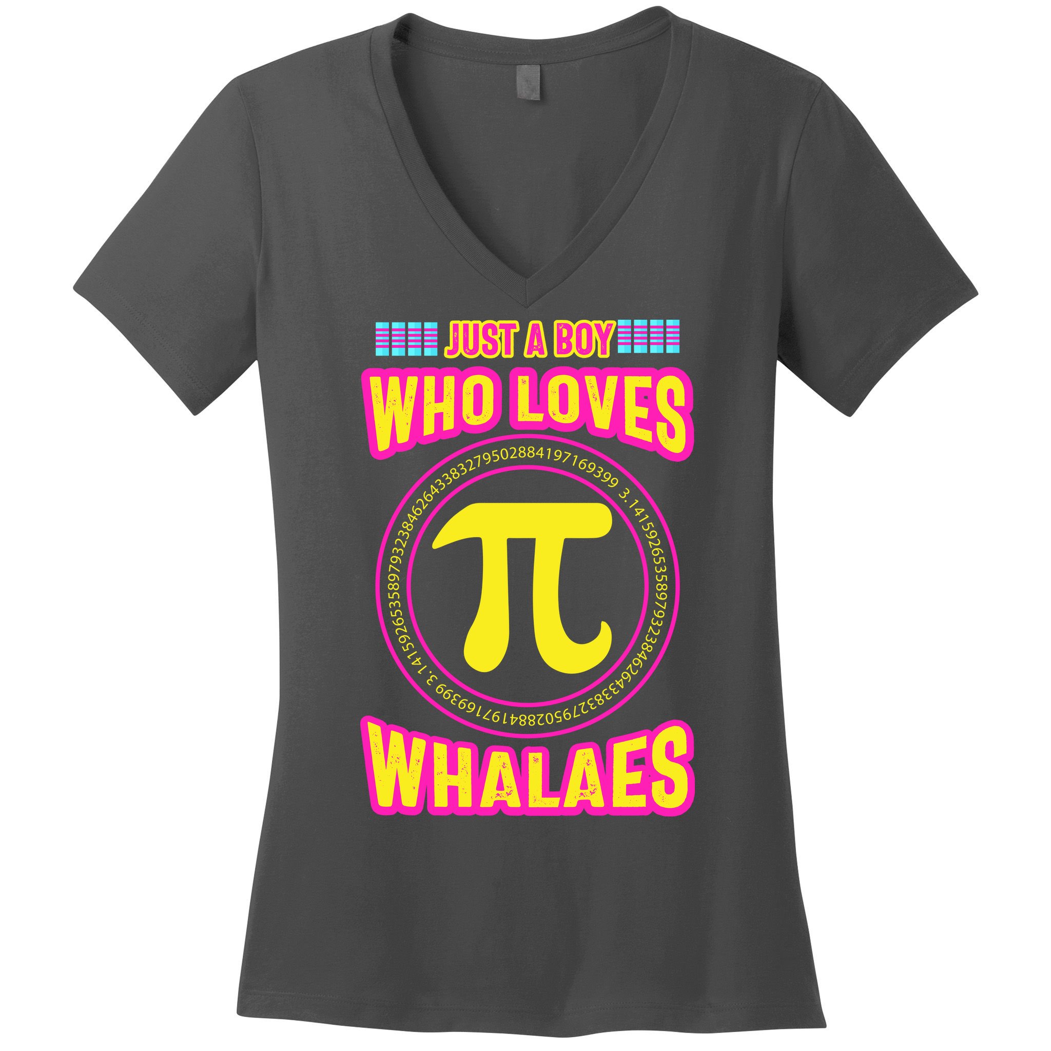 Just A Boy Who Loves Pi Whales Pi Day Women's V-Neck T-Shirt