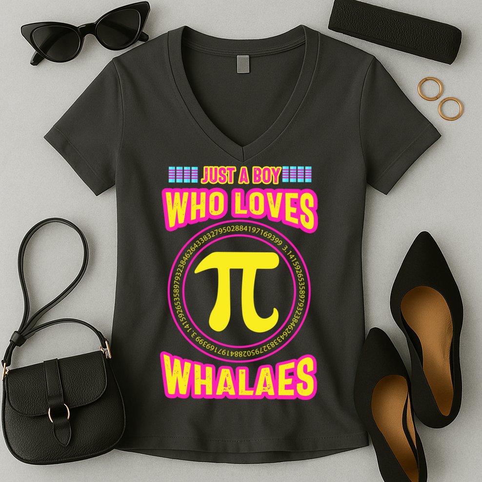 Just A Boy Who Loves Pi Whales Pi Day Women's V-Neck T-Shirt