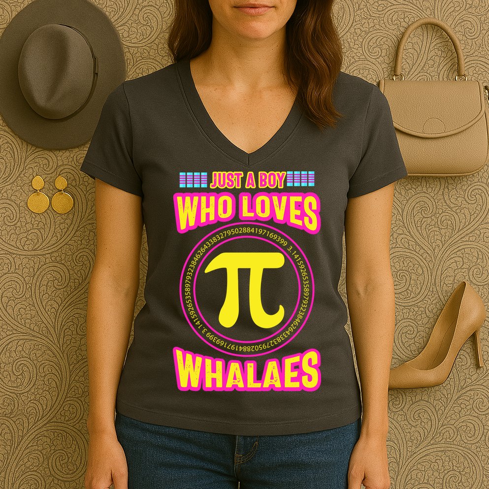 Just A Boy Who Loves Pi Whales Pi Day Women's V-Neck T-Shirt
