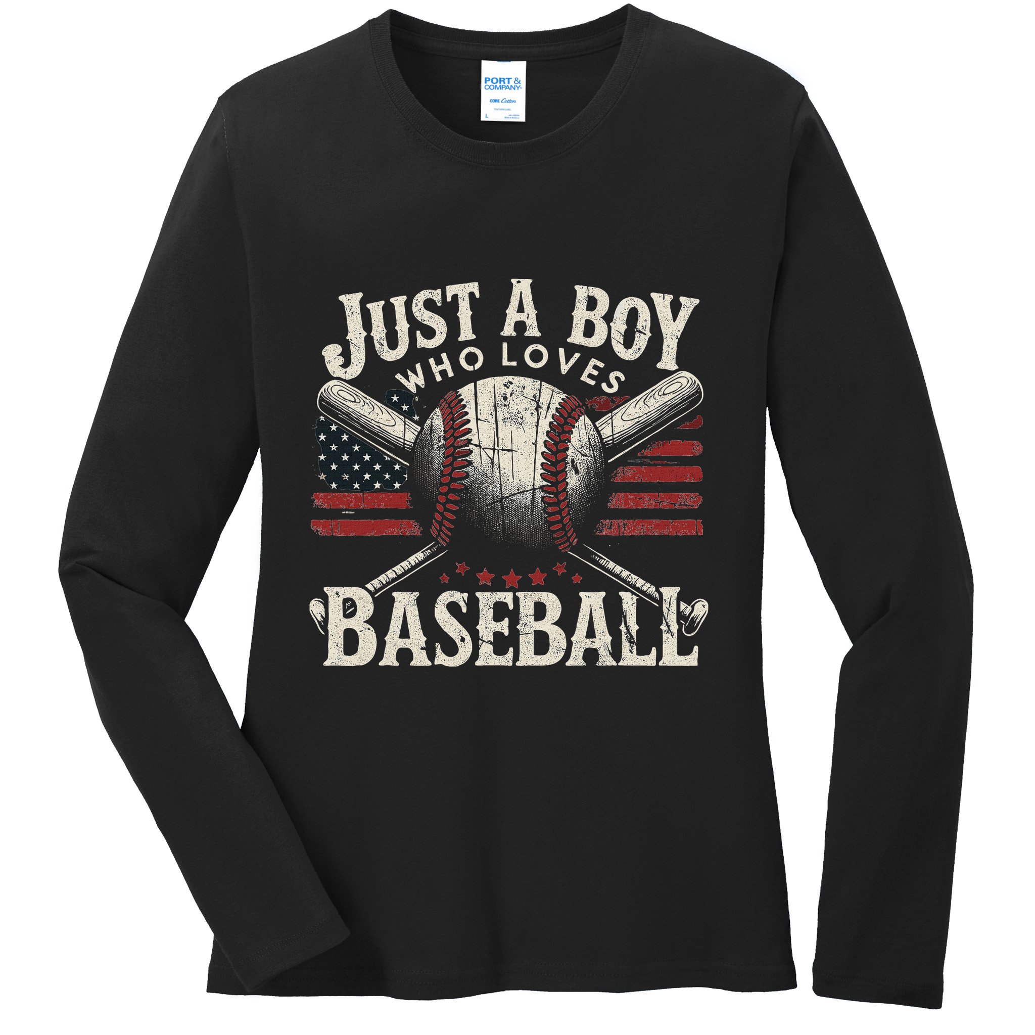 Just A Boy Who Loves Baseball Ladies Long Sleeve Shirt