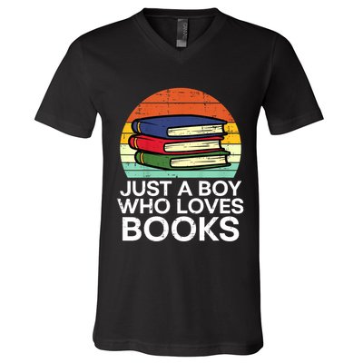 Just A Boy Who Loves Books Read Reading Librarian V-Neck T-Shirt