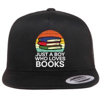 Just A Boy Who Loves Books Read Reading Librarian Flat Bill Trucker Hat