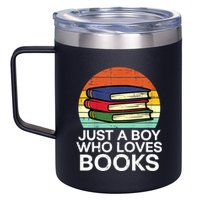 Just A Boy Who Loves Books Read Reading Librarian 12oz Stainless Steel Coffee Mug