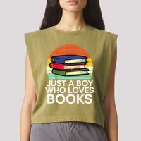 Just A Boy Who Loves Books Read Reading Librarian Garment-Dyed Women's Muscle Tee