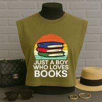 Just A Boy Who Loves Books Read Reading Librarian Garment-Dyed Women's Muscle Tee