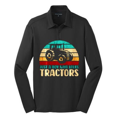 Just A Boy Who Loves Tractors Silk Touch Performance Long Sleeve Polo