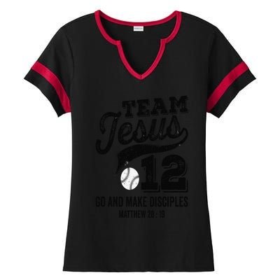 Jesus and Baseball Team Jesus Christian Matthew 2819 Love Ladies Halftime Notch Neck Tee