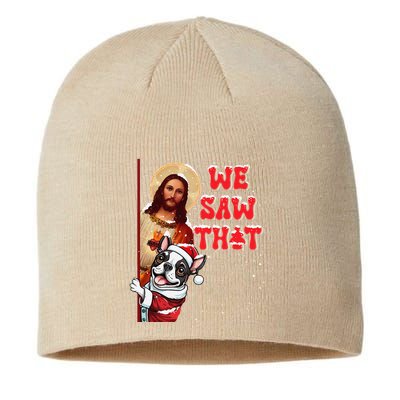 Jesus And Boston Terrier We Saw That Funny Christmas Sustainable Beanie