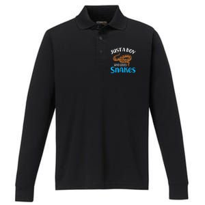 Just A Boy Who Loves Snakes Snake Lover Performance Long Sleeve Polo