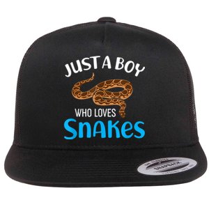 Just A Boy Who Loves Snakes Snake Lover Flat Bill Trucker Hat