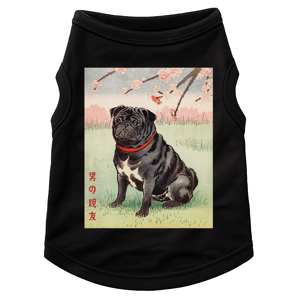 Japanese Art Black Pug Dog Kyosai Vintage Japan Artwork .Png Doggie Tank