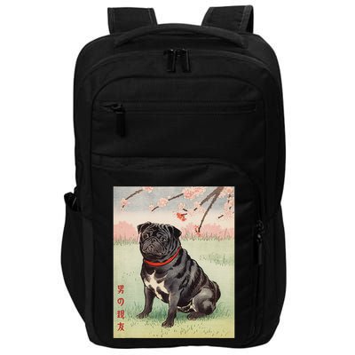 Japanese Art Black Pug Dog Kyosai Vintage Japan Artwork .Png Impact Tech Backpack