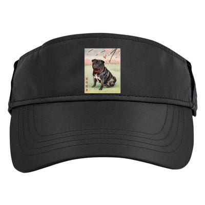 Japanese Art Black Pug Dog Kyosai Vintage Japan Artwork .Png Adult Drive Performance Visor