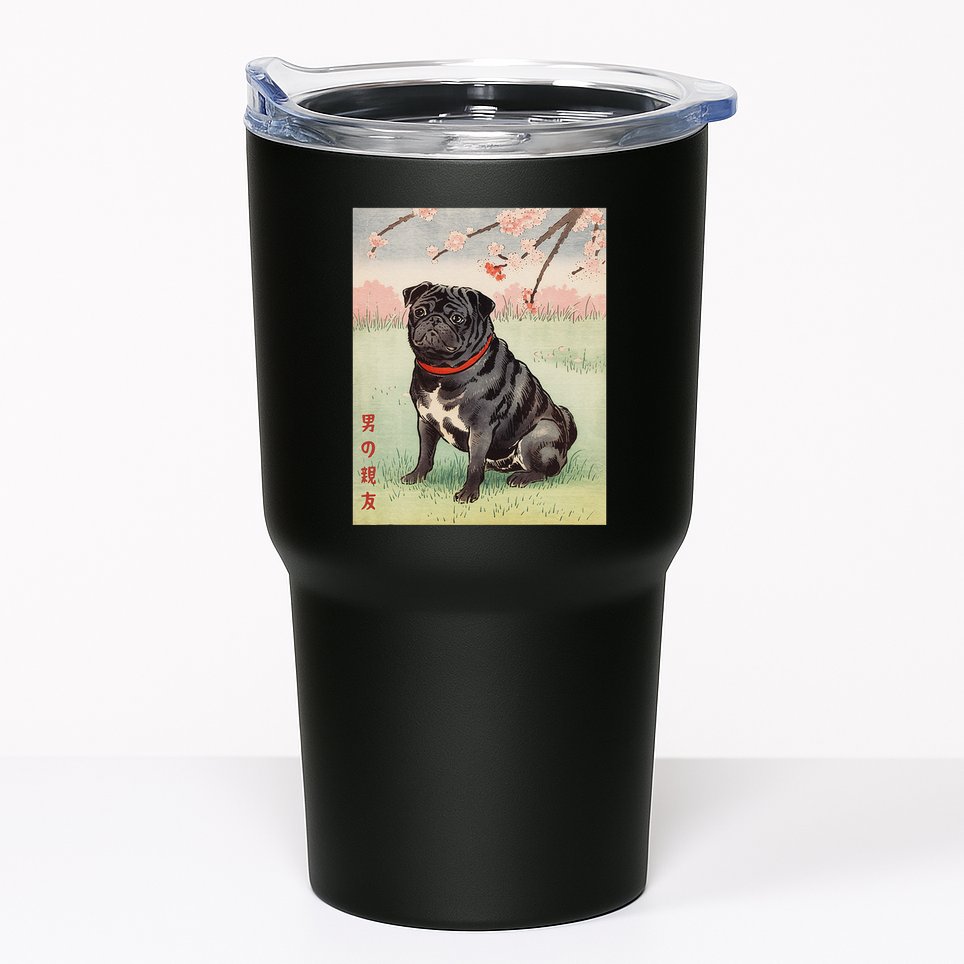 Japanese Art Black Pug Dog Kyosai Vintage Japan Artwork .Png Tumbler