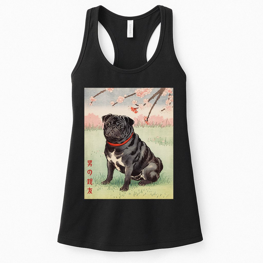 Japanese Art Black Pug Dog Kyosai Vintage Japan Artwork .Png Womens Tank Top
