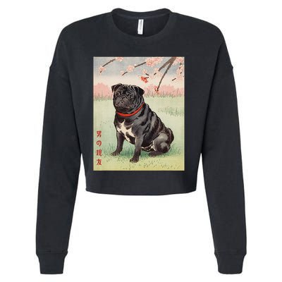 Japanese Art Black Pug Dog Kyosai Vintage Japan Artwork .Png Cropped Pullover Crew
