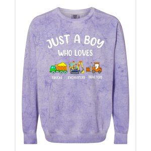 Just A Boy Who Loves Trucks Excavators Tractors Colorblast Crewneck Sweatshirt