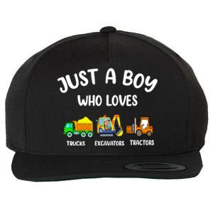 Just A Boy Who Loves Trucks Excavators Tractors Wool Snapback Cap