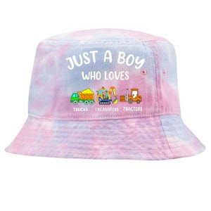 Just A Boy Who Loves Trucks Excavators Tractors Tie-Dyed Bucket Hat