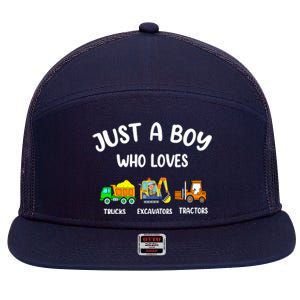 Just A Boy Who Loves Trucks Excavators Tractors 7 Panel Mesh Trucker Snapback Hat