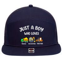 Just A Boy Who Loves Trucks Excavators Tractors 7 Panel Mesh Trucker Snapback Hat