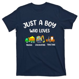 Just A Boy Who Loves Trucks Excavators Tractors T-Shirt