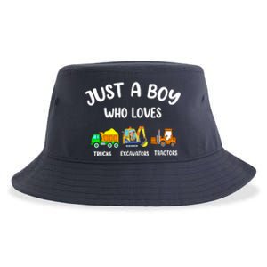 Just A Boy Who Loves Trucks Excavators Tractors Sustainable Bucket Hat