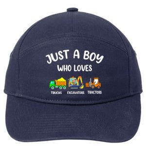 Just A Boy Who Loves Trucks Excavators Tractors 7-Panel Snapback Hat