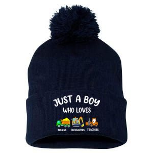 Just A Boy Who Loves Trucks Excavators Tractors Pom Pom 12in Knit Beanie