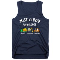 Just A Boy Who Loves Trucks Excavators Tractors Tank Top