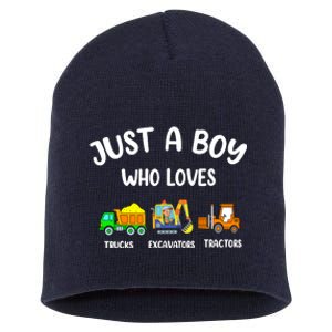 Just A Boy Who Loves Trucks Excavators Tractors Short Acrylic Beanie