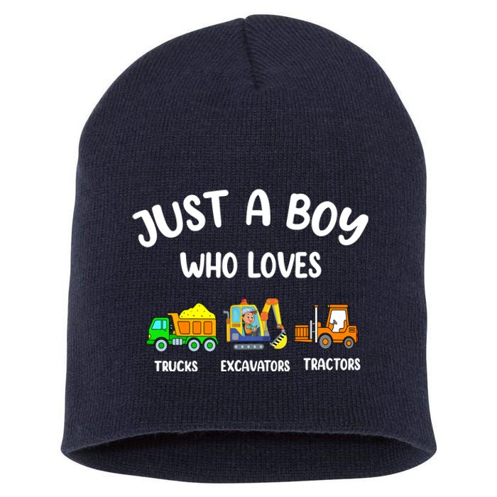 Just A Boy Who Loves Trucks Excavators Tractors Short Acrylic Beanie