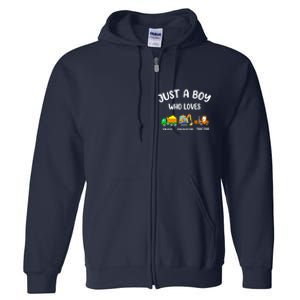 Just A Boy Who Loves Trucks Excavators Tractors Full Zip Hoodie