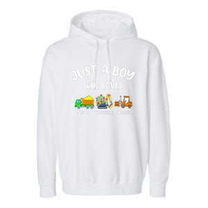 Just A Boy Who Loves Trucks Excavators Tractors Garment-Dyed Fleece Hoodie