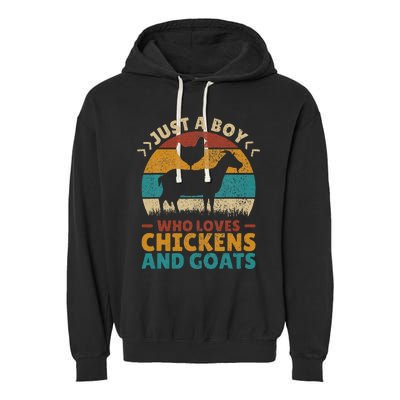 Just A Boy Who Loves Chickens Goats Farm Animal Lover Farmer Garment-Dyed Fleece Hoodie